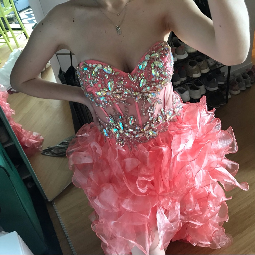 Splash Crystal Embellished Ruffle Gown - Picture 3 of 6